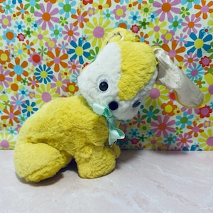 Vintage Yellow & White Sitting Bunny Rabbit Plushie-Easter, Keepsake, Collectible