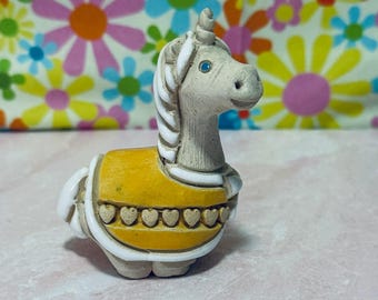 Vintage Retired 1980&#39;s De Rosa Artesania Rinconada Baby Unicorn, Yellow, Uruguay, Keepsake, Collectible