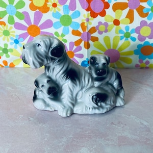 Vintage Japan Schnauzer Dog w/Puppies Porcelain Figurine, Collectible, Keepsake
