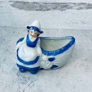 Vintage Ceramic Dutch Girl Blue & White Planter-Japan, Collectible, Keepsake