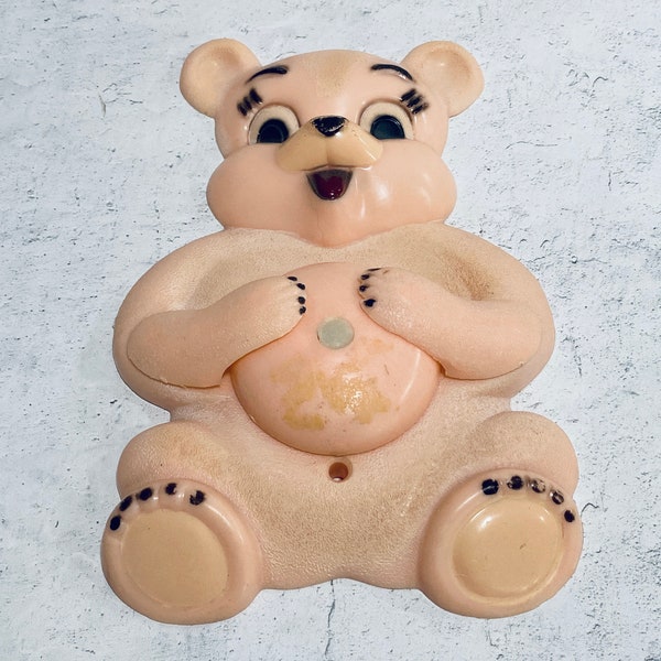 Vintage 1950's Pink Puffy Bear Light Switch Cover w/Moving Arms & Belly, Nursery Decor, Collectible Keepsake