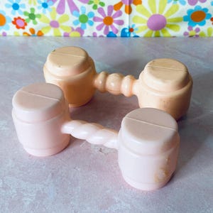 Vintage Set of 2 Pink Hard Plastic Baby Rattles, Keepsake, Collectible