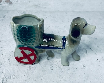 Vintage Japan Dog Pulling Cart Toothpick Holder Figurine, Keepsake, Collectible