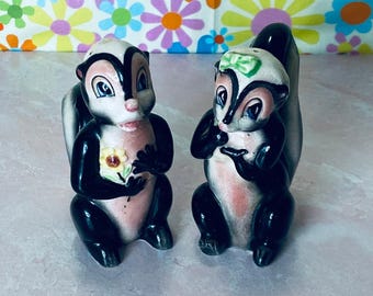 Vintage Japan Anthropomorphic Kitschy Sweet Skunk Salt & Pepper Shaker Set, Collectible