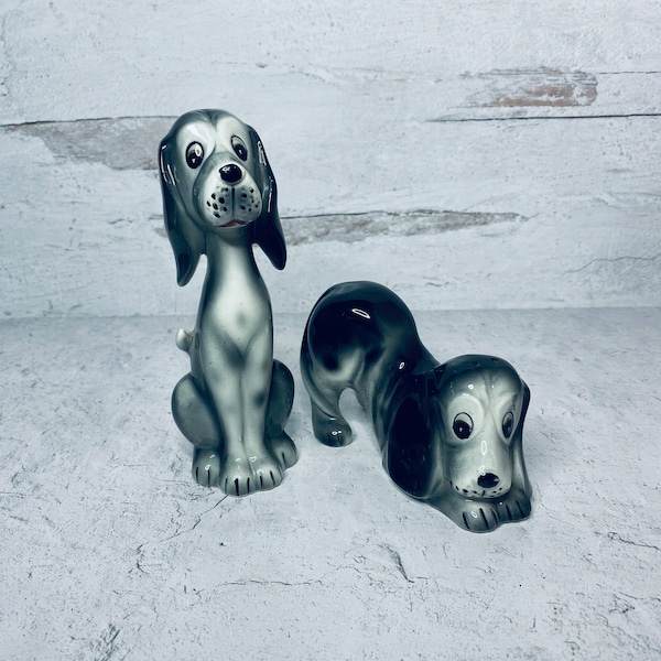 Vintage Long Neck Hound Dog Salt & Pepper Shaker Set, Gray, Collectible, Keepsake