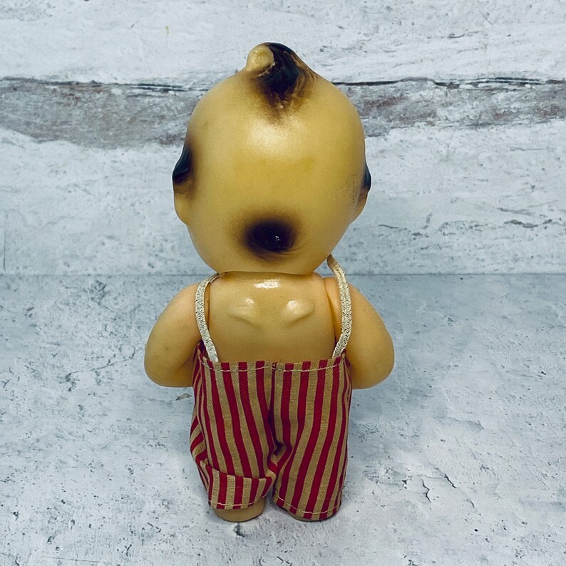 Vintage Rubber Kewpie Doll, Overalls and Plastic Shovel, Rubber Toys