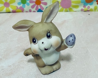 Vintage Porcelain Ceramic Miniature Bunny Rabbit Holding Easter Egg Figurine, Keepsake, Collectible