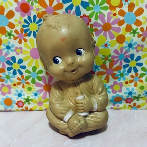 Vintage Irwin Baby w/Bottle Rubber Squeak Toy, Collectible, Keepsake