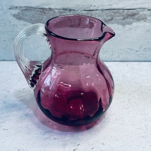 Vintage Pilgrim Glass Cranberry Creamer, Ribbed Handle,  Collectible, Keepsake