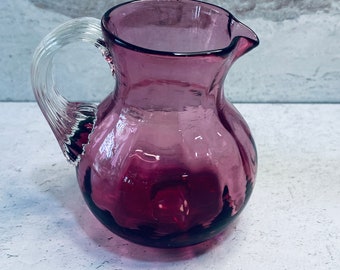 Vintage Pilgrim Glass Cranberry Creamer, Ribbed Handle,  Collectible, Keepsake