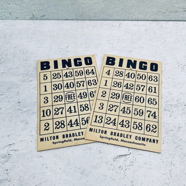 Vintage 1950's Milton Bradley Company Bingo Cards, Cardboard, Springfield, Massachusetts