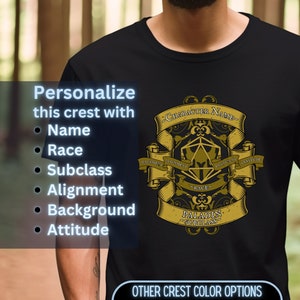Personalized DnD PALADIN Character T-Shirt - Name, Race, Subclass, Emblem Color & more - Unique Custom DnD Gifts and BG3 Gifts for Players