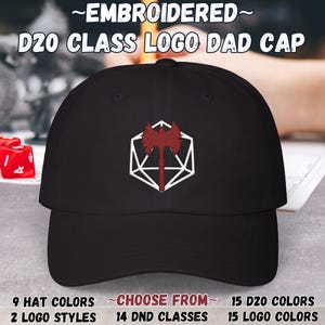 Custom Embroidered DnD D20 Character Class Dad Cap | Personalized Hat for Fantasy RPG and Tabletop Gamers | 14 Classes Available