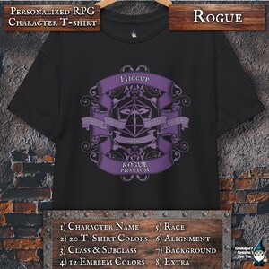 Personalized ROGUE Character Emblem T-Shirt | 12 Emblem and 20 Shirt Color Options | 240 Unique Combos | Custom DnD & Fantasy RPG Gifts