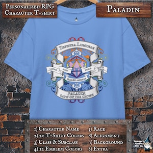 Personalized PALADIN Character Emblem T-Shirt | 12 Emblem and 20 Shirt Color Options | 240 Unique Combos | Custom DnD & Fantasy RPG Gifts