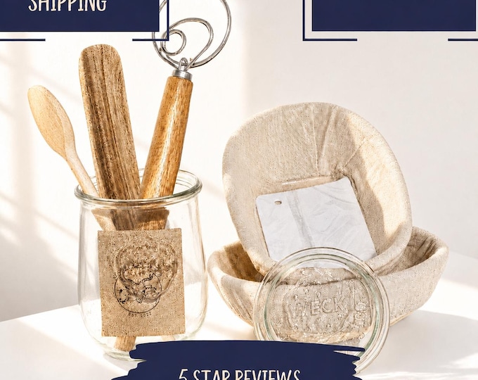 Sourdough Starter Kits with Weck Tulip Jar, San Francisco 150 year old Starter,  Danish Whisk, Spurtle, Bannatons Recipes, Fast Shipping