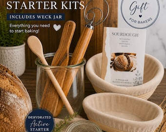 Sourdough Starter Kits with Weck Tulip Jar, San Francisco 150 year old Starter,  Danish Whisk, Spurtle, Bannatons Recipes, Fast Shipping