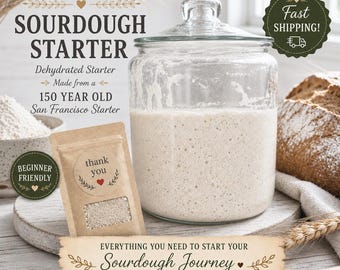 Dehydrated Sourdough Starter | 10g Beginner Starter + Recipe Cookbook Download | Proven 150 Year Old San Francisco Sourdough Culture