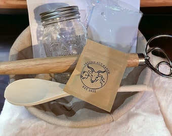 Sourdough Starter Kit, San Francisco, 150 year old,  Bread making kit, Gift for baker, Round or Oval Banneton, Danish Whisk, Fast Shipping