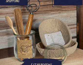 Deluxe Sourdough Starter Kit w/ Weck Jar | 150 Year Old San Francisco Starter | Banneton Set & Bread Baking Tools