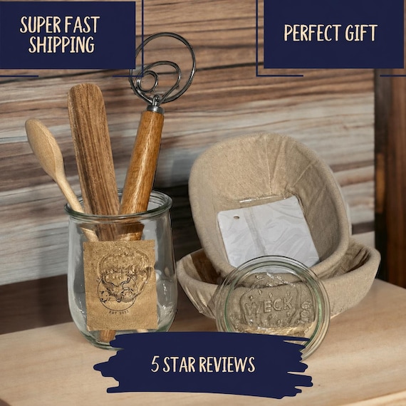 Deluxe Sourdough Starter Kit w/ Weck Jar | 150 Year Old San Francisco Starter | Banneton Set & Bread Baking Tools