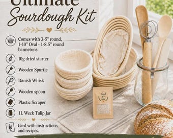 Ultimate Beginner Sourdough Starter Kit | 150 Year Old San Francisco Starter | Bread Making Kits with Weck Jar, Bannetons & Digital Cookbook