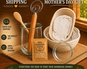 Deluxe Sourdough Starter Kit w/ Weck Jar | 150 Year Old San Francisco Starter | Banneton Set & Bread Baking Tools