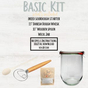 Basic Sourdough Starter Kit with Weck Tulip Jar, San Francisco 150 year old, Bread making kit, Danish Whisk, Spoon, Recipes, Fast Shipping image 2