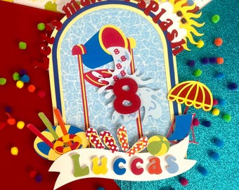 Personalized Pool Party Cake Topper: Water Splash Design