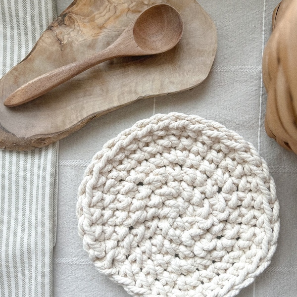 Natural Cotton Crochet Hot Pad| Handmade gift| Double Thick Rope Pot Holders| Cottage-Core Aesthetic