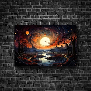 Canvas Wall Art, Dimensional Art, Enchanted Forest, Starry Night, Fantasy Art, Hanging Print, Wall Decor, Home Decor, Mystical Wall Hanging