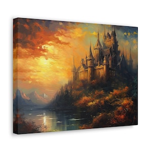 Castle Art, Golden Castle Art, Sunset Castle, Medieval Canvas Art, Medieval Art, Hanging Art, Wall Art, Wall Decor, Home Decor