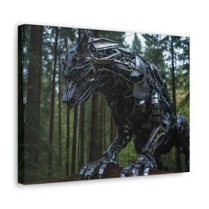 Canvas Art Monster Sci-Fi Robot Cyborg Wolf, Hanging Art, Wall Art, Wall Decor, Home Decor