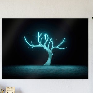 Tree Art, Fantasy Tree Art, Glowing Tree Wall Art, Forest Art, Blue Tree Art, Wall Decor, Fantasy Wall Hanging, Home Decor, Gift