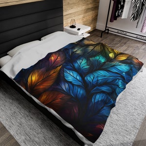 Leaf Blanket, Leaves Blanket, Multicolor Nature Blanket, Woven Cover Mystical Leaves, Unique Design Throw, Neon Blanket, Warm Blanket