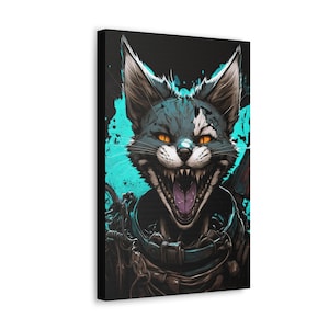 Evil Grinning Cartoon Cat Canvas Wall Art Print, Chat, Dessin animé Chat Art, Art suspendu, Art mural, Décoration murale, Décoration intérieure, Décoration intérieure chat