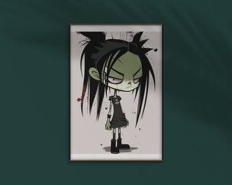 Stylized Cartoon Goth Punk Girl Poster- Gloss Posters, Multiple Sizes, Wall Decor, Gift