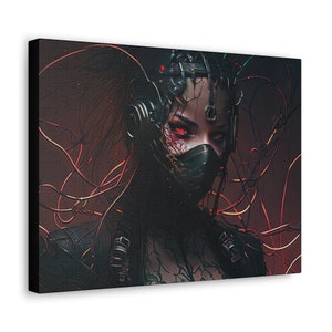 Cyberpunk Ninja Anime Girl Canvas Wall Art Print, Ninja Girl Art, Futuristic Art, Hanging Art, Wall Art, Wall Decor, Home Decor