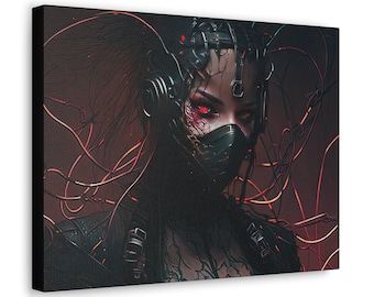 Cyberpunk Ninja Anime Mädchen Leinwand Wand Kunst, Ninja Mädchen Kunst, futuristische Kunst, hängende Kunst, Wandkunst, Wanddekor, Wohnkultur