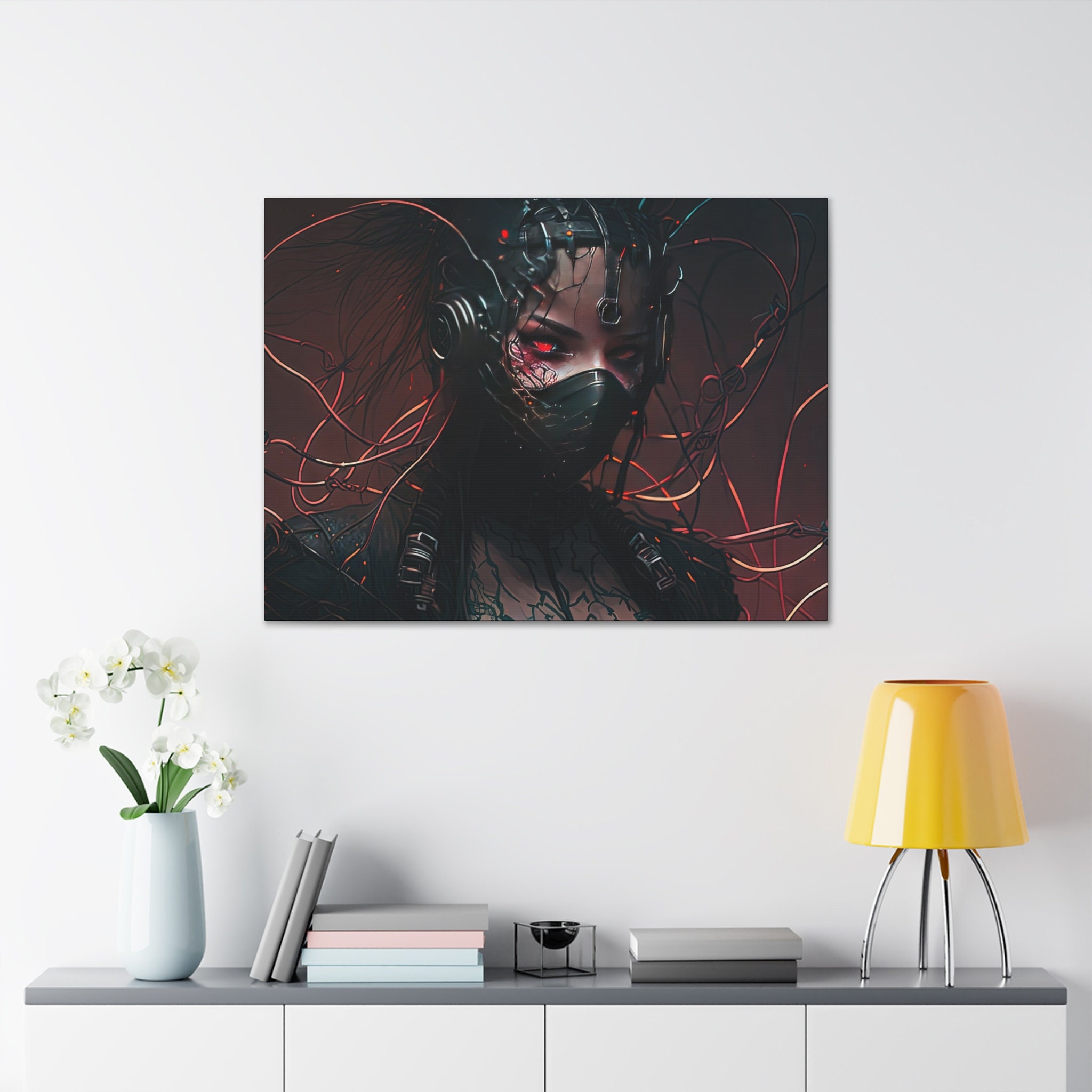 Cyberpunk Ninja Anime Girl Canvas Wall Art Print, Ninja Girl Art ...