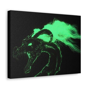 Fierce Green Dragon Canvas Wall Art Print, Dragon Art, Fantasy Art, Hanging Art, Wall Art, Wall Decor, Home Decor, Dragon Home Decor