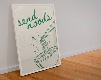 Wyślij Noods | Wydruk artystyczny | Estetyczny wydruk zielonej kuchni | Wydruk do pobrania cyfrowego | Sztuka w akademiku | Modna sztuka ścienna