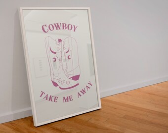 Wydruk artystyczny „Kowbojskie buty”: Modny różowy wystrój w stylu western (pobranie cyfrowe)