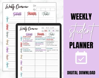 Tygodniowy planer dla ucznia, tygodniowy harmonogram do wydrukowania, planer dla studenta college'u, plan zajęć w szkole średniej, organizator akademicki, planer nauki, samoopieka