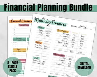 Pakiet Finance Planner! Szablony Budget Planner, Śledzenie oszczędności finansowych do wydrukowania, Miesięczny dług, Rachunek, Wydatki, Śledzenie wydatków, Pieniądze