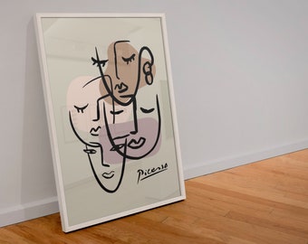 Grafika liniowa „Twarze Picassa”: minimalistyczna, nowoczesna dekoracja ścienna (do pobrania w wersji cyfrowej)