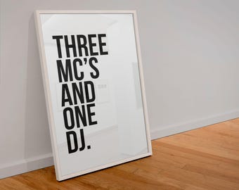 Three MC's and One DJ Beastie Boys Art Print, plakat z tekstami piosenek rapowych, sztuka ścienna z cytatem hip-hopowym, dekoracja z cytatem rapowym, wydruk tekstu hip-hopowego