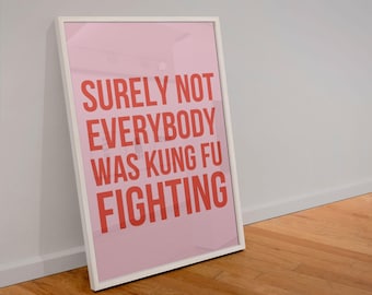 Wydruk artystyczny „Kung Fu Fighting”: Nostalgia lat 80., różowy plakat retro (pobranie cyfrowe)