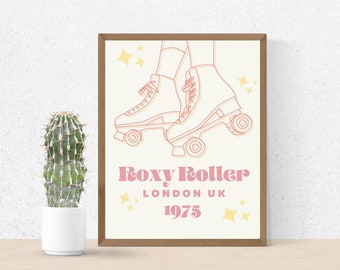 Modny różowy plakat, różowa sztuka ścienna, sztuka londyńska, sztuka brytyjska, wystrój ścienny retro, wydruk sztuki cyfrowej, wałek Roxy, sztuka ścienna vintage, pobieranie cyfrowe