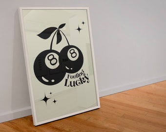 Szczęście, 8 kul, wiśnia, wydruk: dekoracja ścienna w stylu retro (do pobrania w wersji cyfrowej)